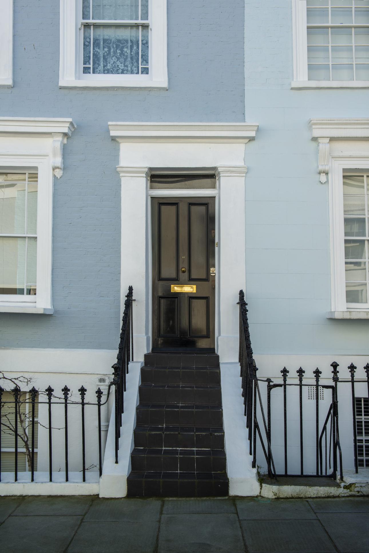 Blue doorway with stairs