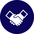 Handshake icon on blue background